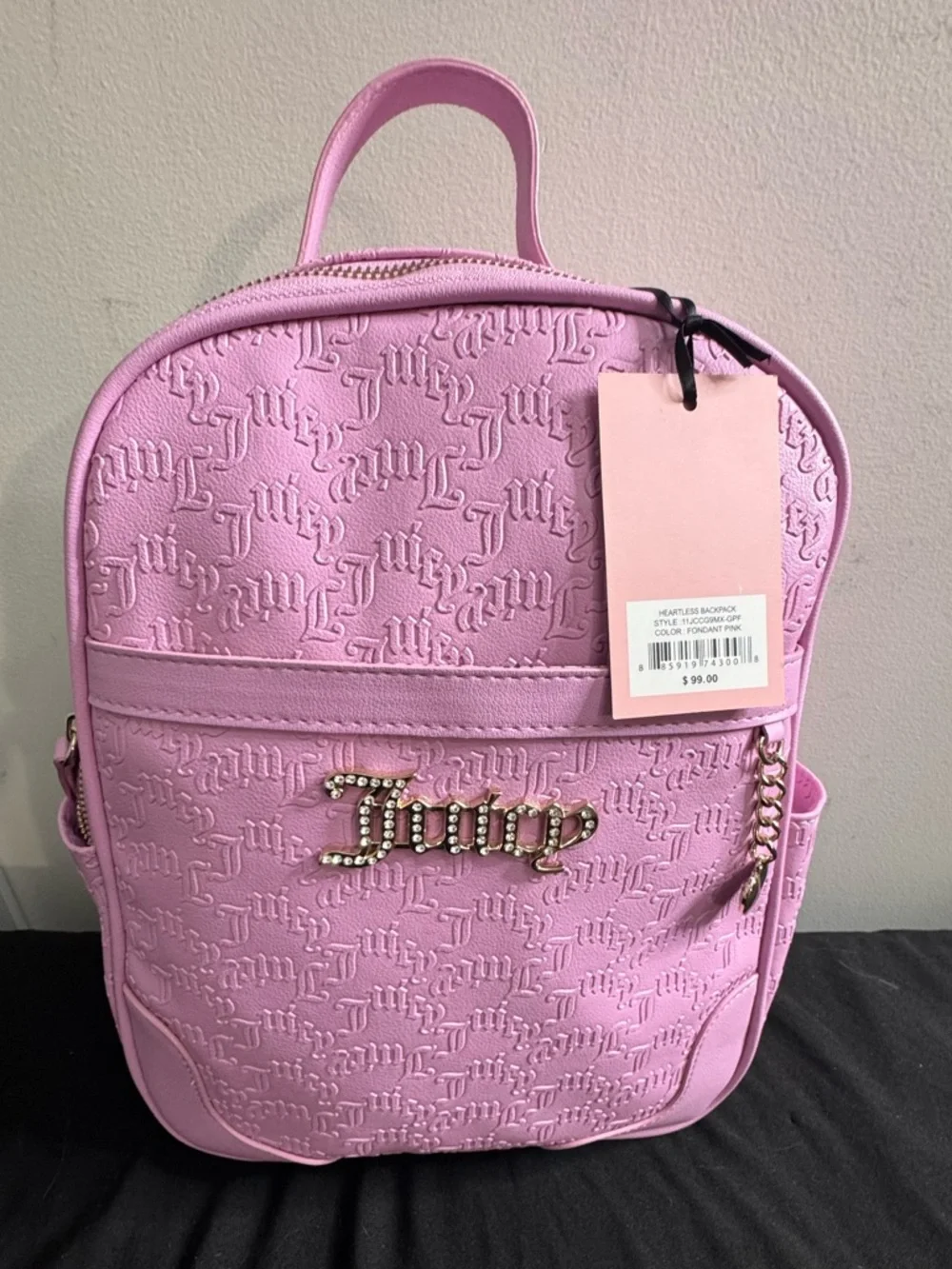 Juicy Couture Pink Mini Backpack Heart Charm Y2K Logo Embossed Weekender Bag NWT